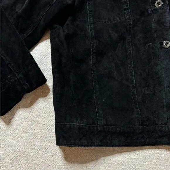 VTG Y2K Suede Leather Black Trucker Jacket 2 L
