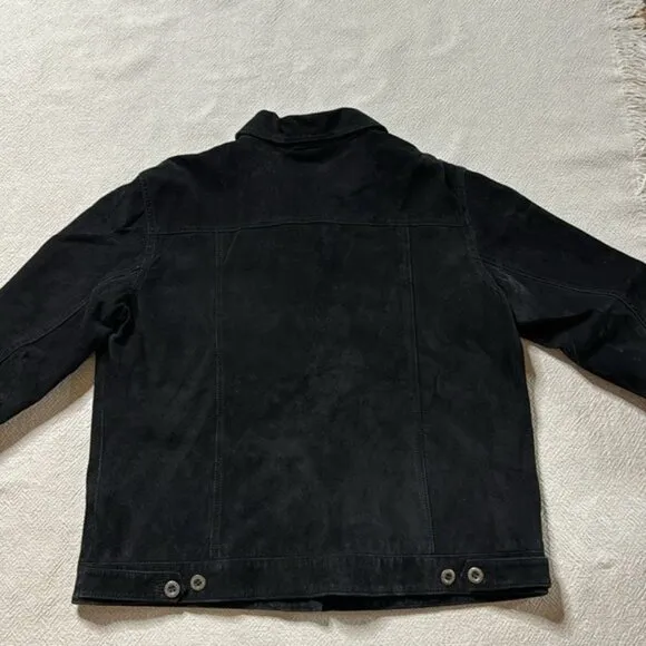 VTG Y2K Suede Leather Black Trucker Jacket 2 L