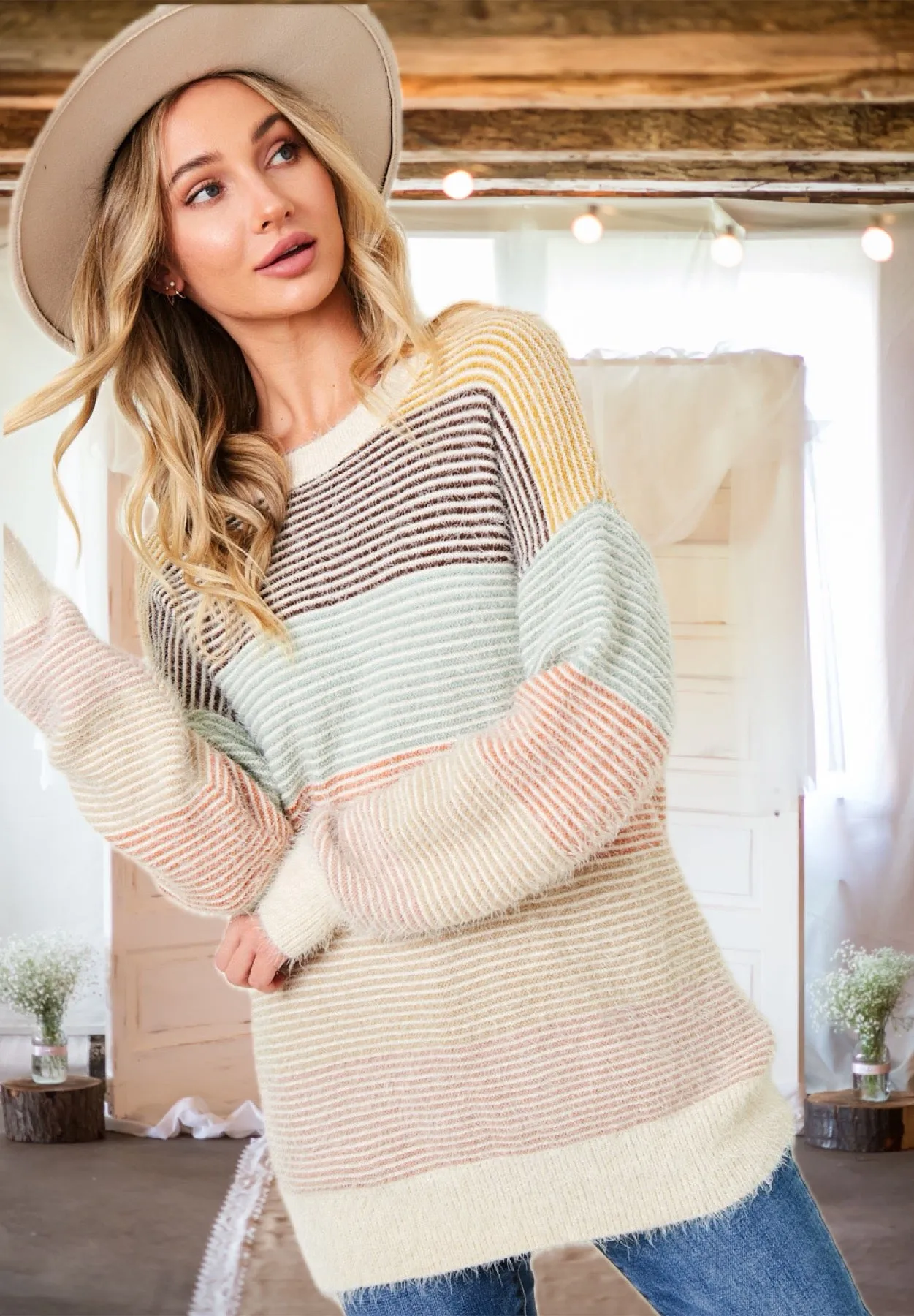 Walking the Line Sweater in Multi - Curvy