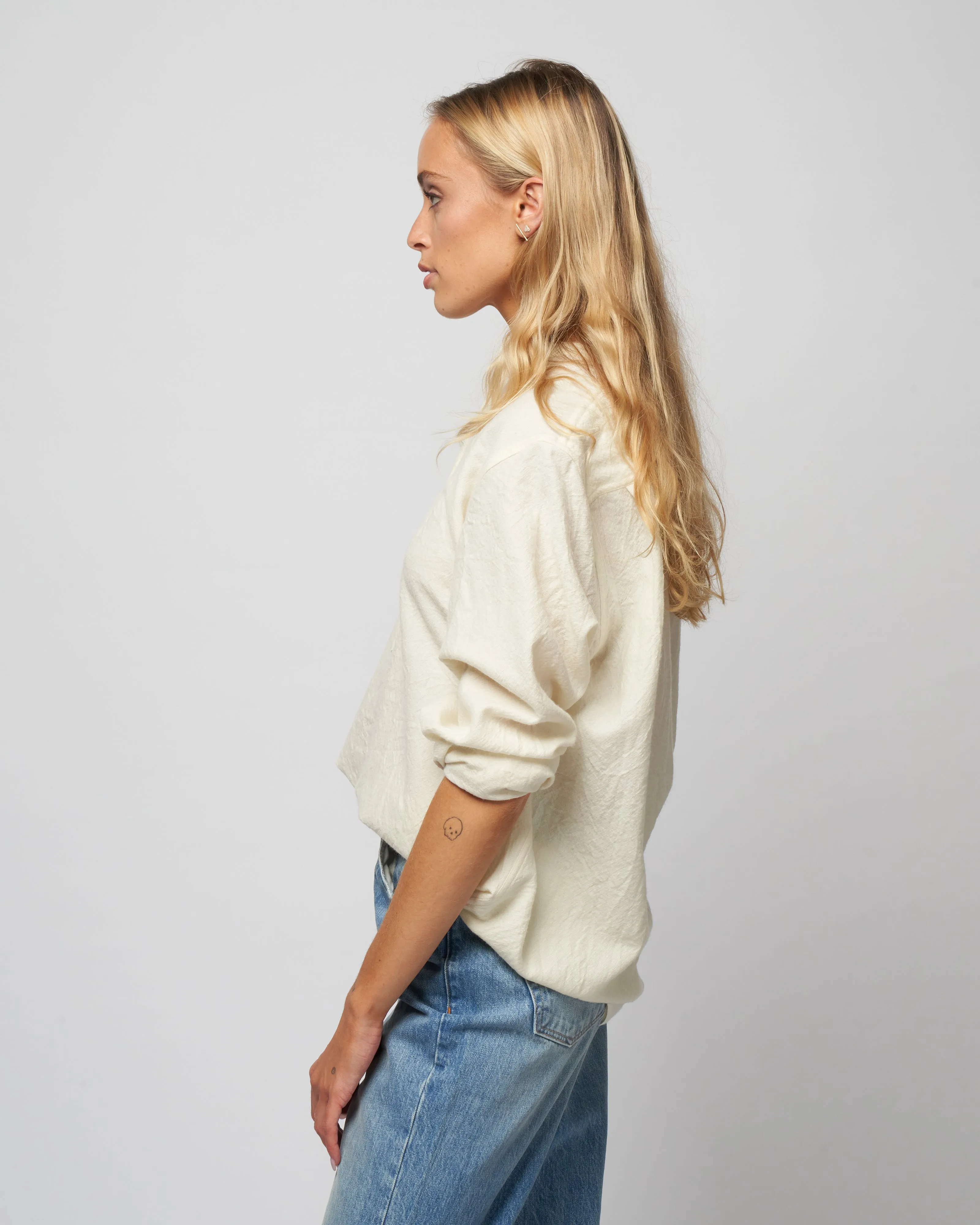 washed wool henley - woven wool white