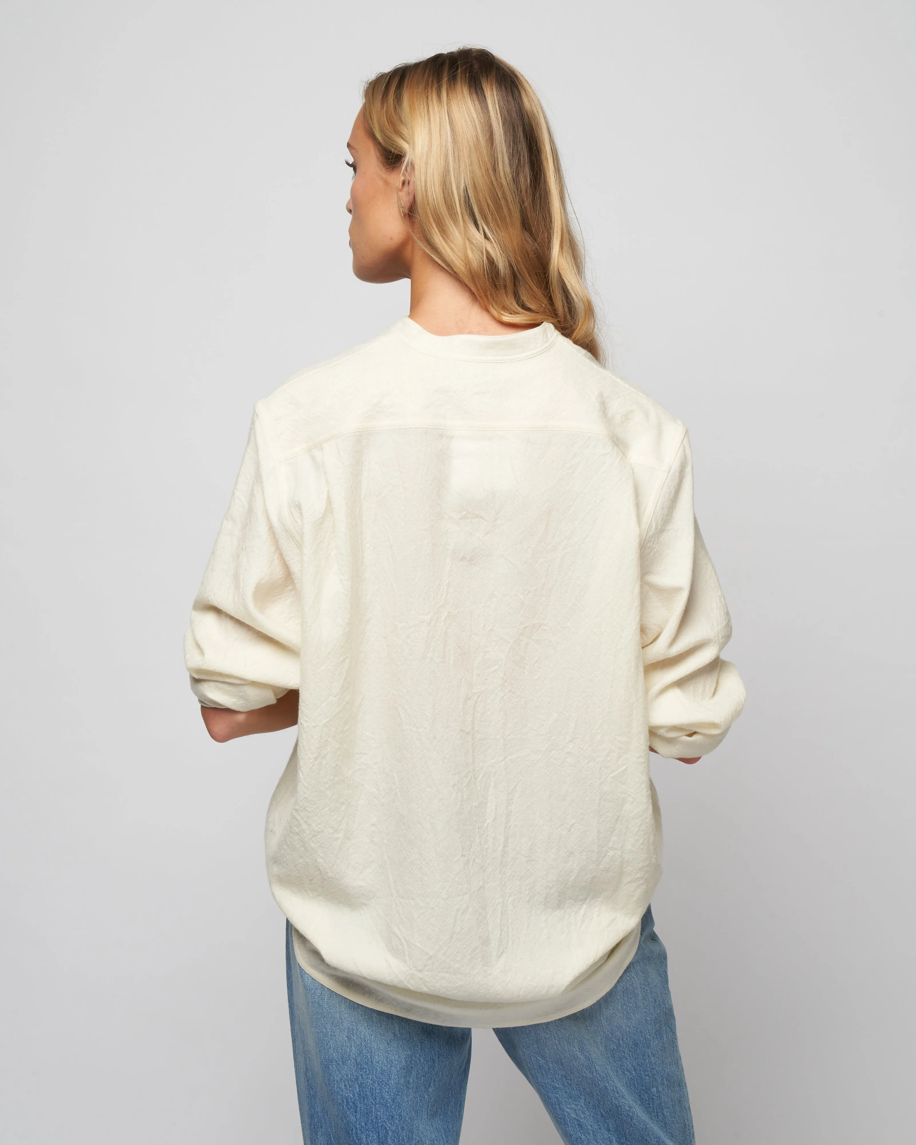 washed wool henley - woven wool white