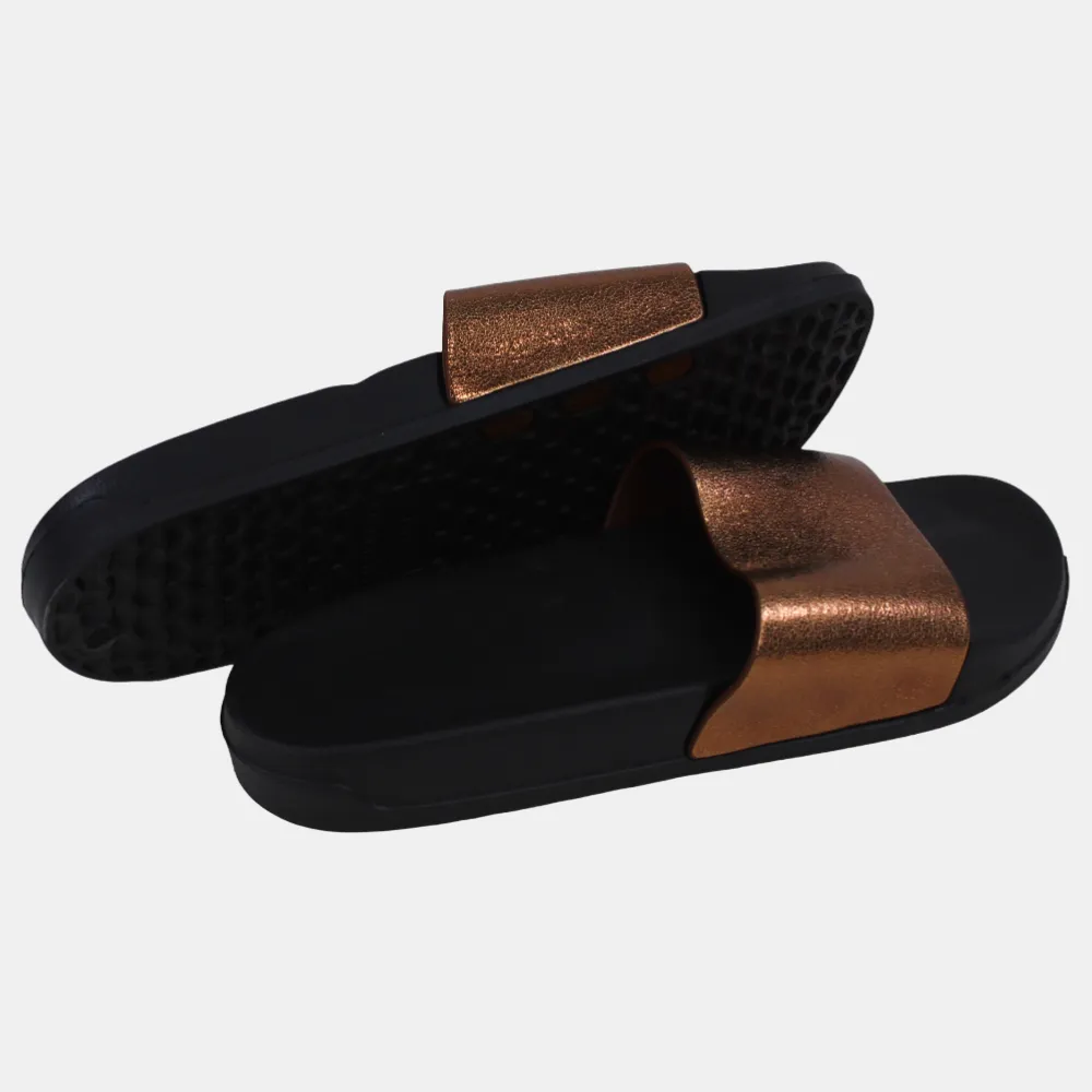 Women's Rubber Slides – Black & Metallic Copper