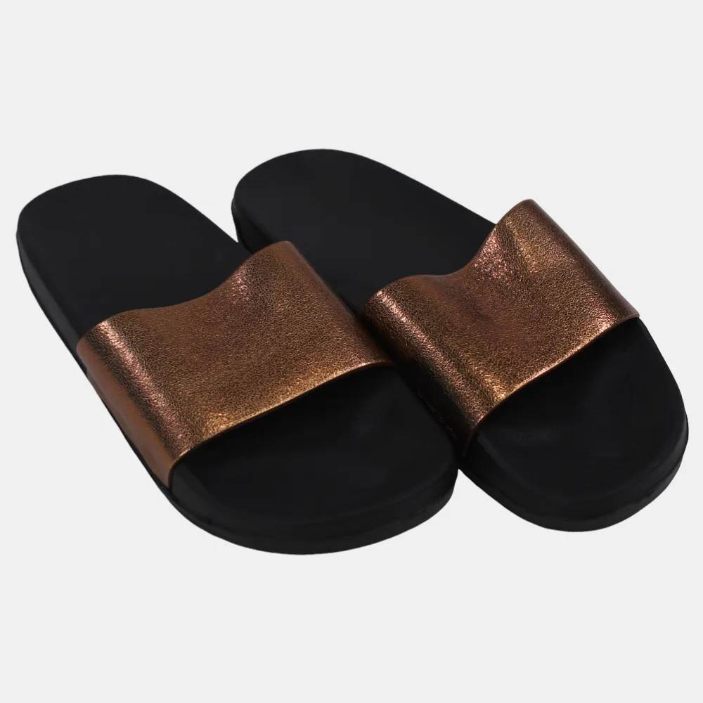 Women's Rubber Slides – Black & Metallic Copper