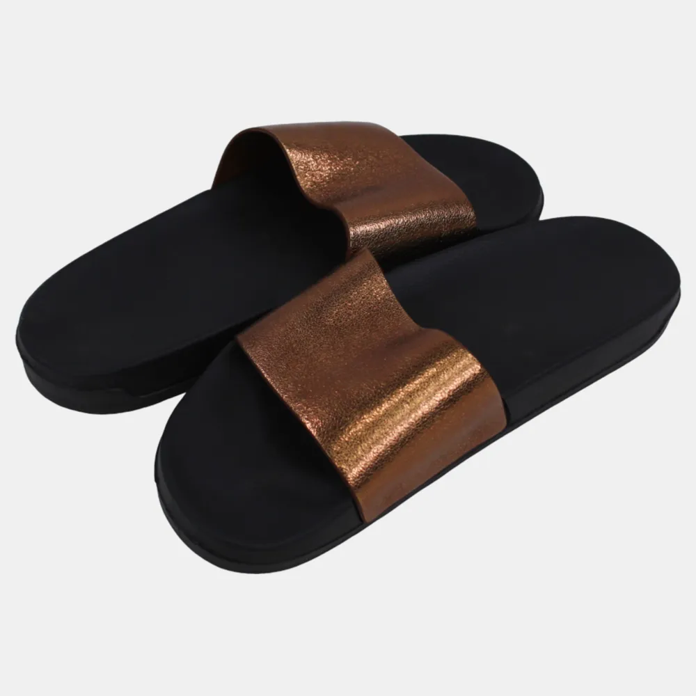 Women's Rubber Slides – Black & Metallic Copper