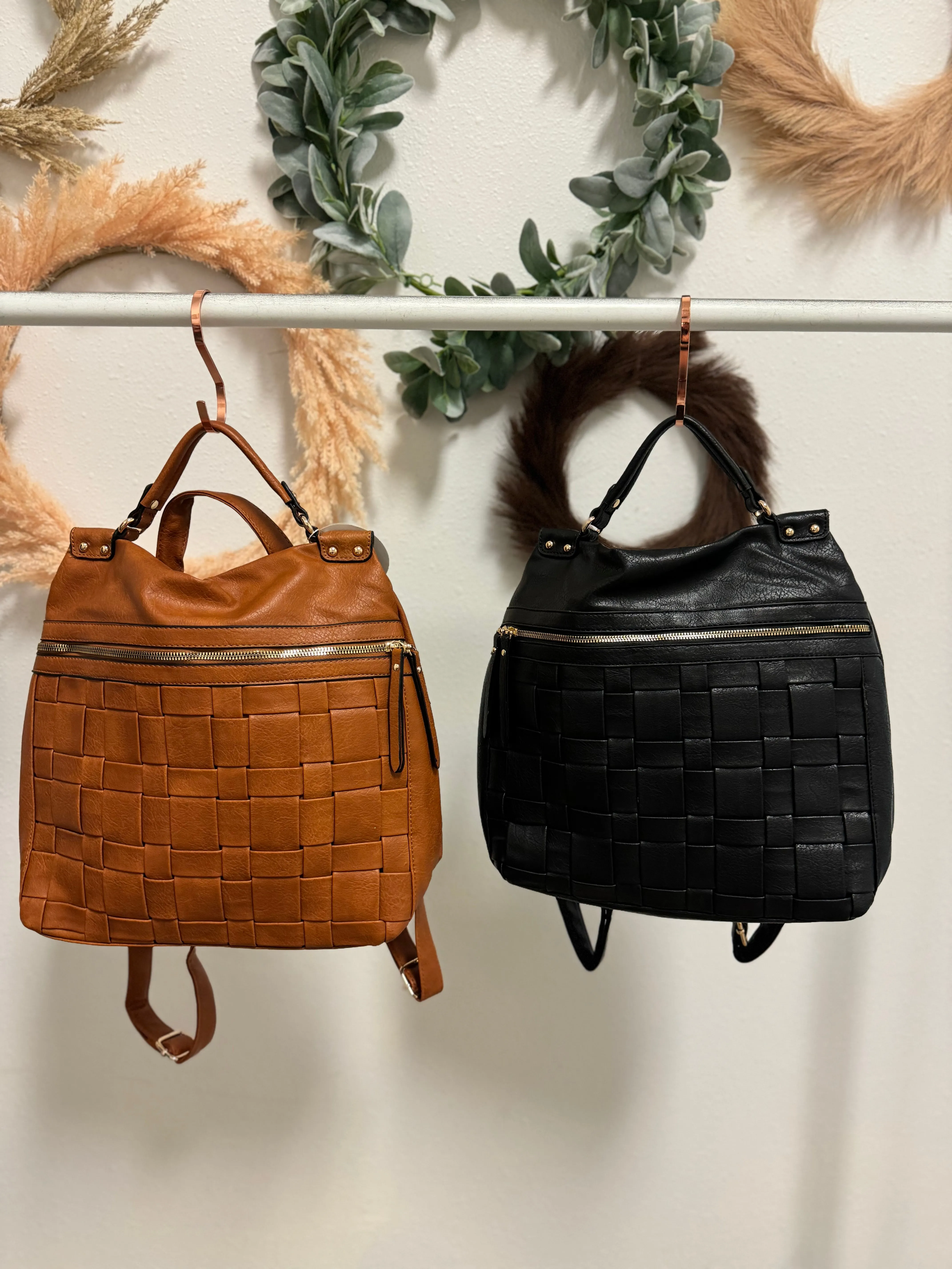 Woven Backpack Purse