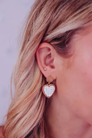Woven Heart Drop Earrings - White