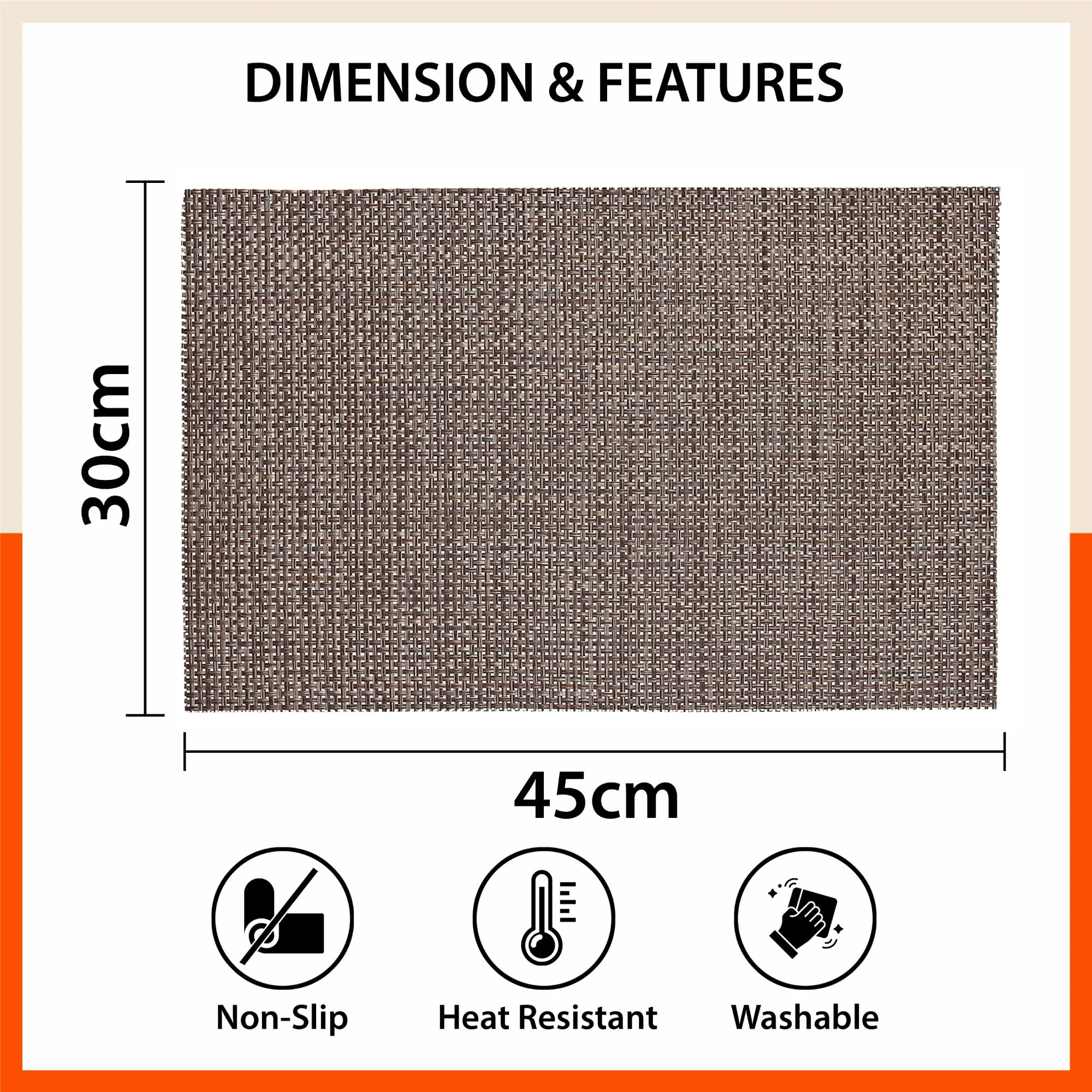Woven PVC Table Mats / Placemats for Dining Table at Home (Cade - Set of 6)