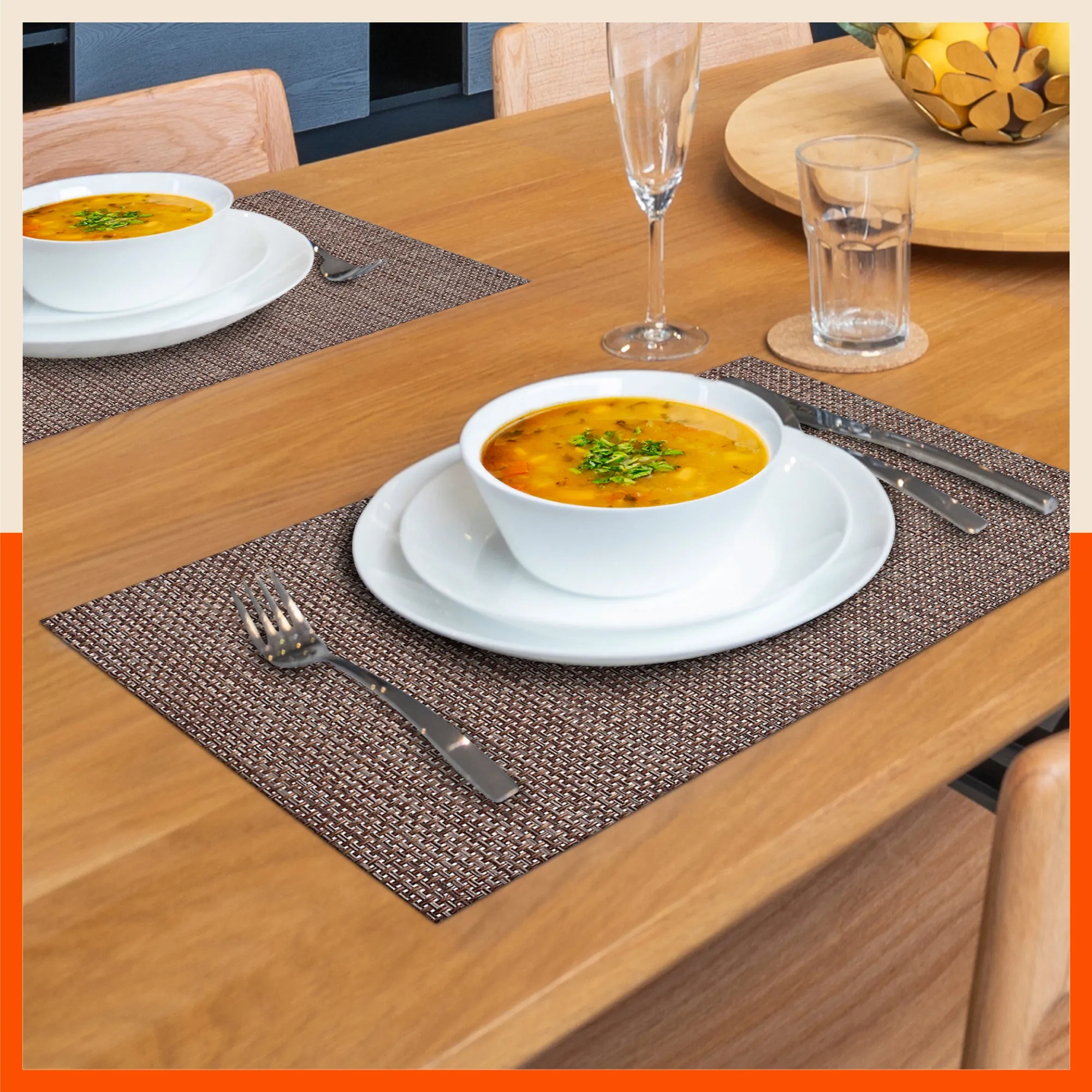 Woven PVC Table Mats / Placemats for Dining Table at Home (Cade - Set of 6)