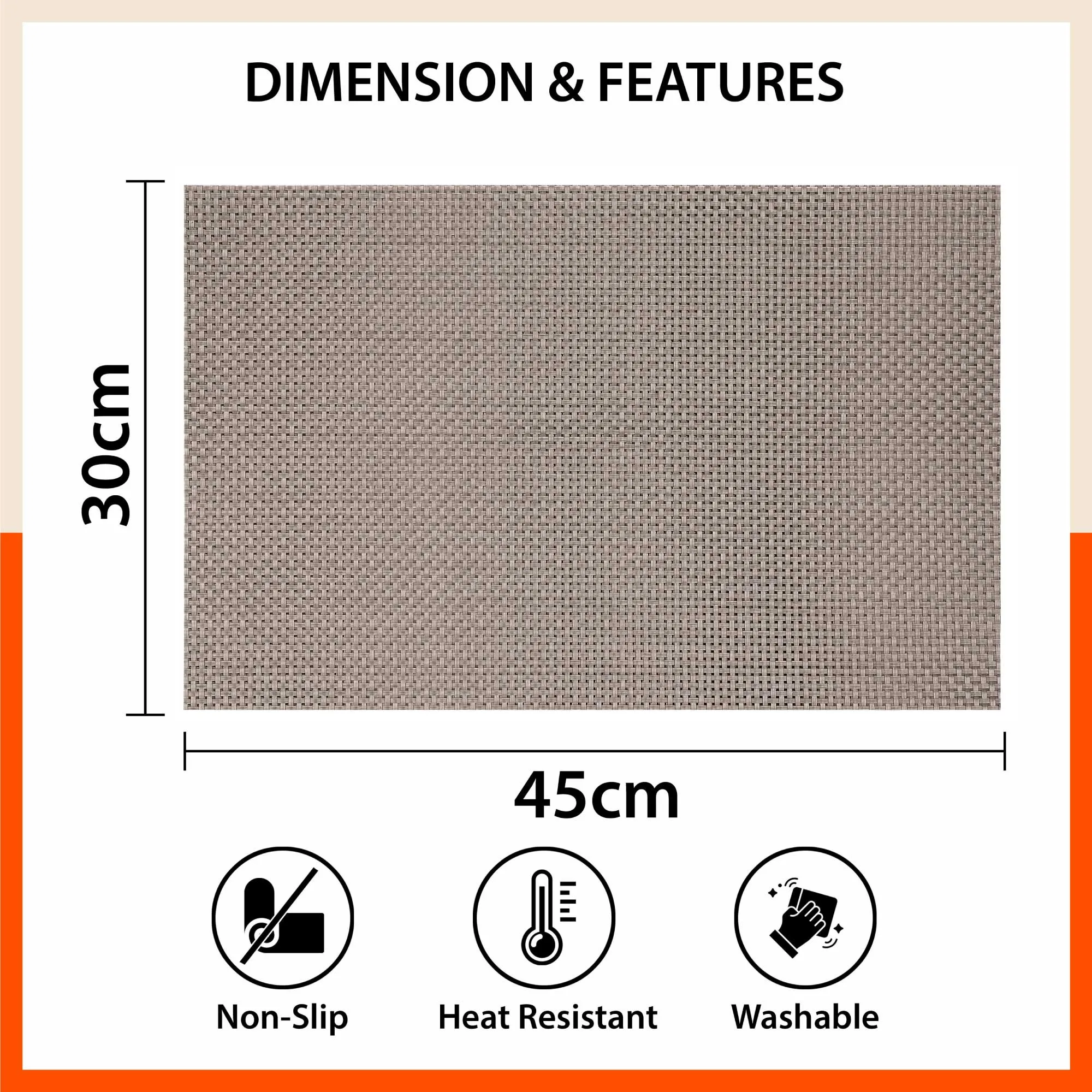 Woven PVC Table mats / Placemats for Dining Table at Home (Coby - Set of 6)