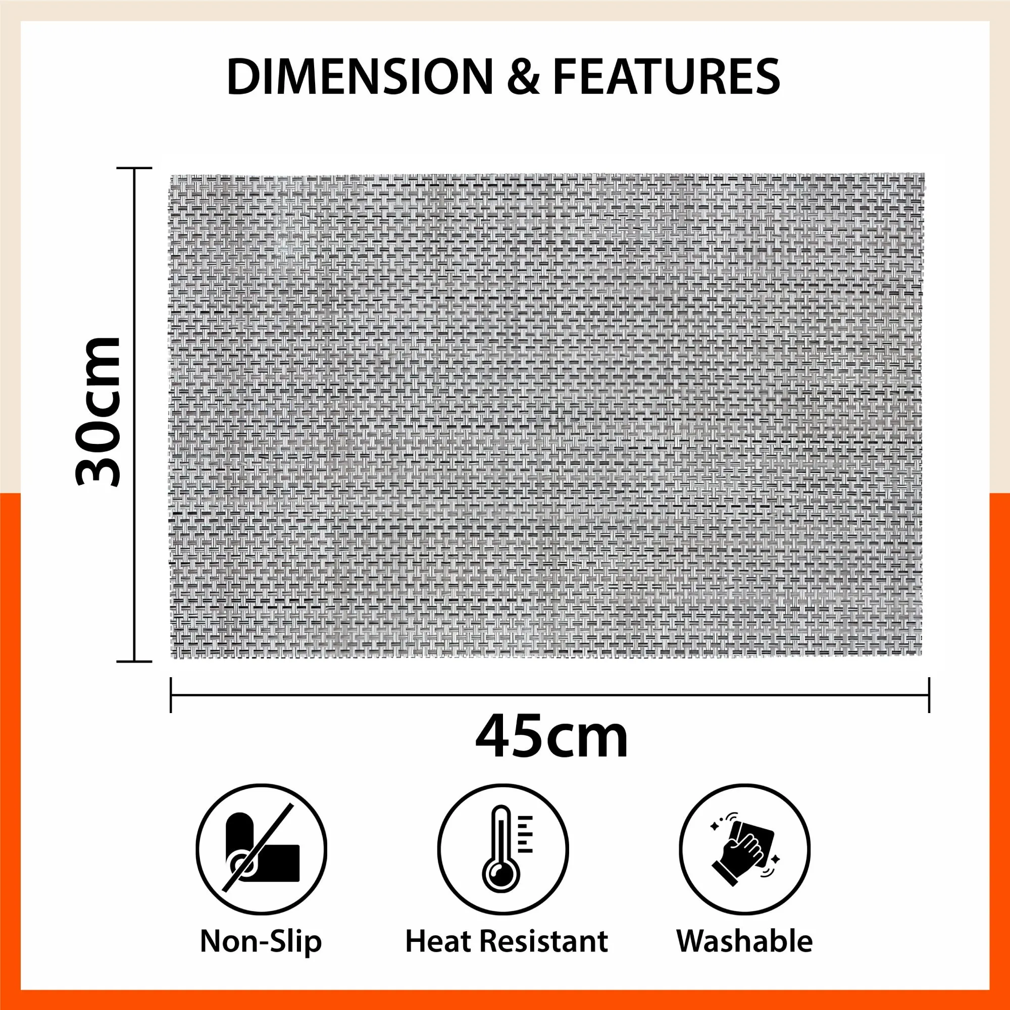 Woven PVC Table Mats/Placemats for Dining Table at Home (Zeal - Set of 6)