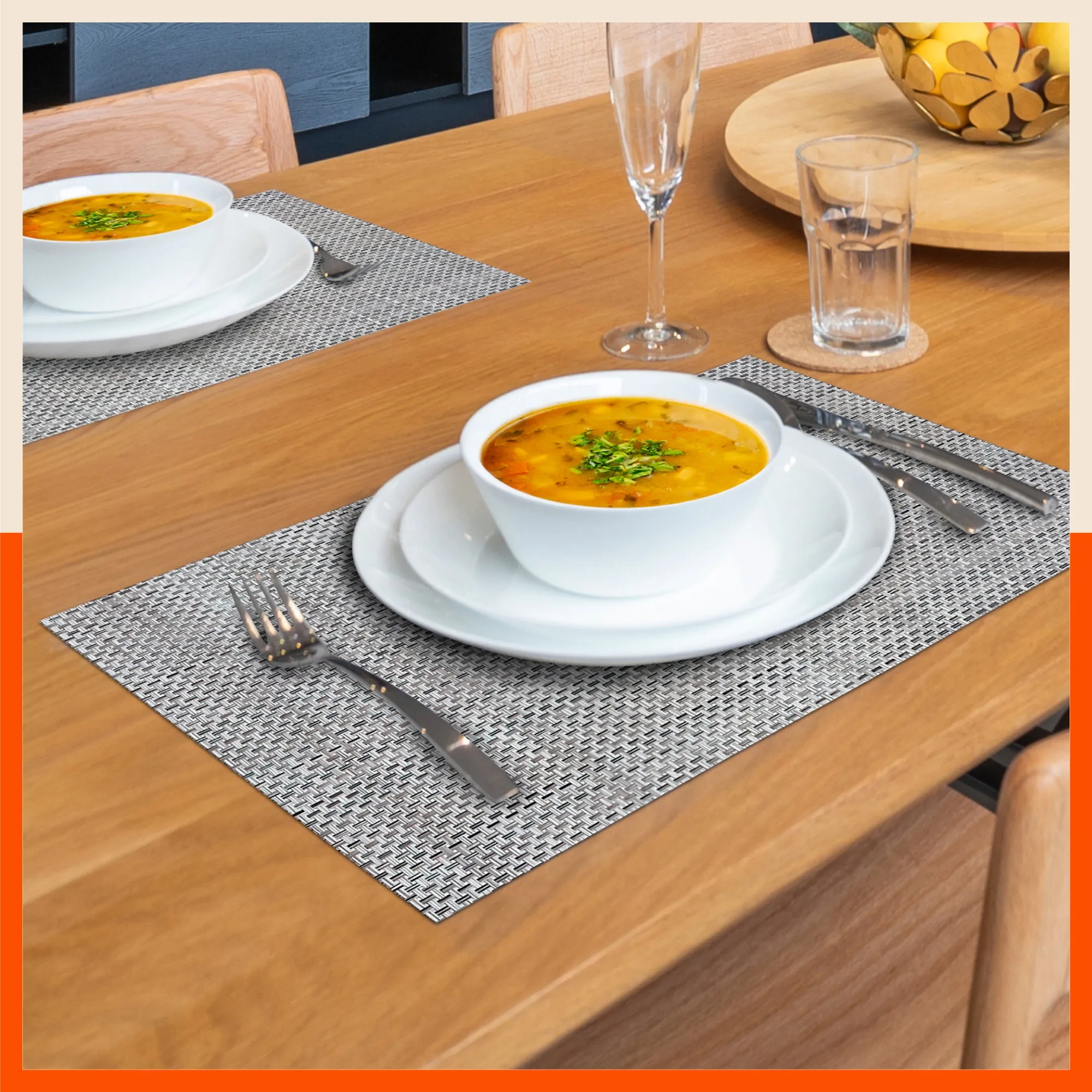 Woven PVC Table Mats/Placemats for Dining Table at Home (Zeal - Set of 6)