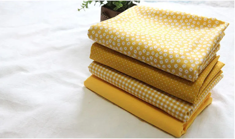 Yellow Cotton Fabric, Flowers, Polka Dots, Plaid or Solid - By the Yard 100403