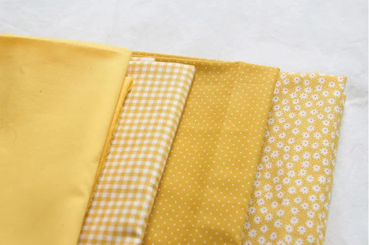 Yellow Cotton Fabric, Flowers, Polka Dots, Plaid or Solid - By the Yard 100403