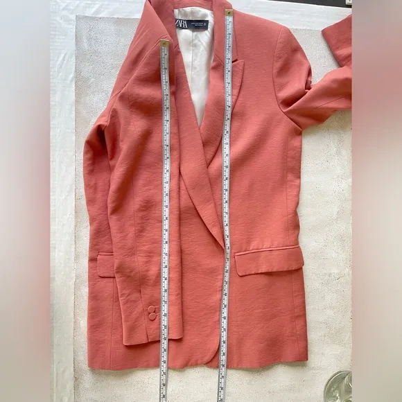 Zara Blazer with Curved Hem in Orange Pink/ Salmon , M