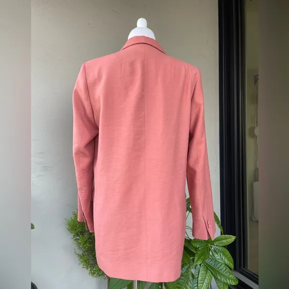 Zara Blazer with Curved Hem in Orange Pink/ Salmon , M