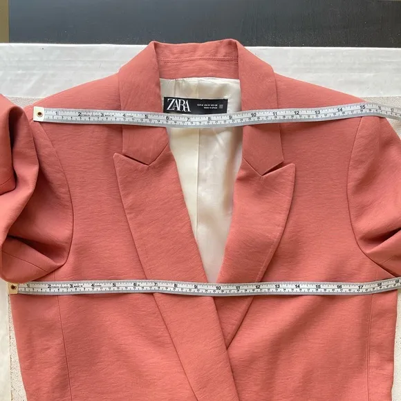 Zara Blazer with Curved Hem in Orange Pink/ Salmon , M