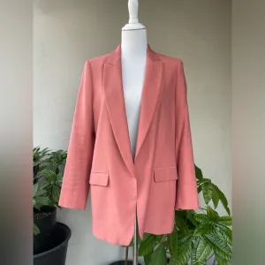 Zara Blazer with Curved Hem in Orange Pink/ Salmon , M